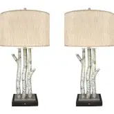 Birchwood Coastal Trio Table Lamp in Whitewash with White Linen Shade (Set of 2)